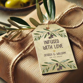 Étiquettes-cadeau Cadeaux d'huile d'olive de mariage rustique infusé