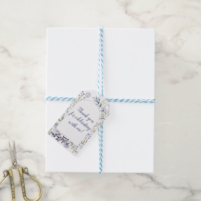 Étiquettes-cadeau Cadre de fleur sauvage bleu aquarelle (Avec de laficelle)