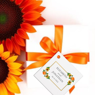 Étiquettes Cadeau Cadre de mariage en or floral