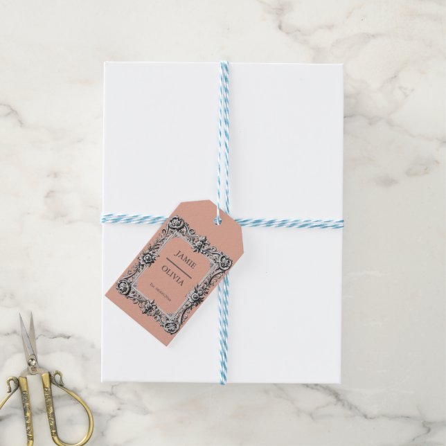 Étiquettes-cadeau Cadre Victorien Personnalisé - Argile mariage (Avec de laficelle)