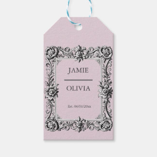 Étiquettes-cadeau cadre victorien personnalisé rose pâle - mariage