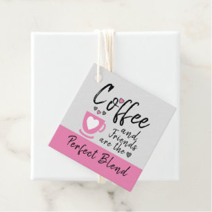 Étiquettes Cadeau Café et amis cadeau gris et rose