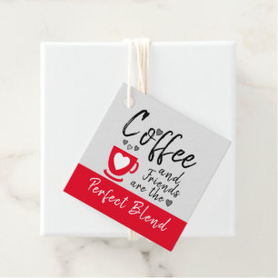 Étiquettes Cadeau Café et amis cadeau gris et rouge