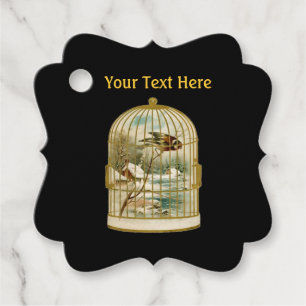 Étiquettes Cadeau Cage D'Oiseau Dorée Avec Cabine Oiseau Flux De Nei