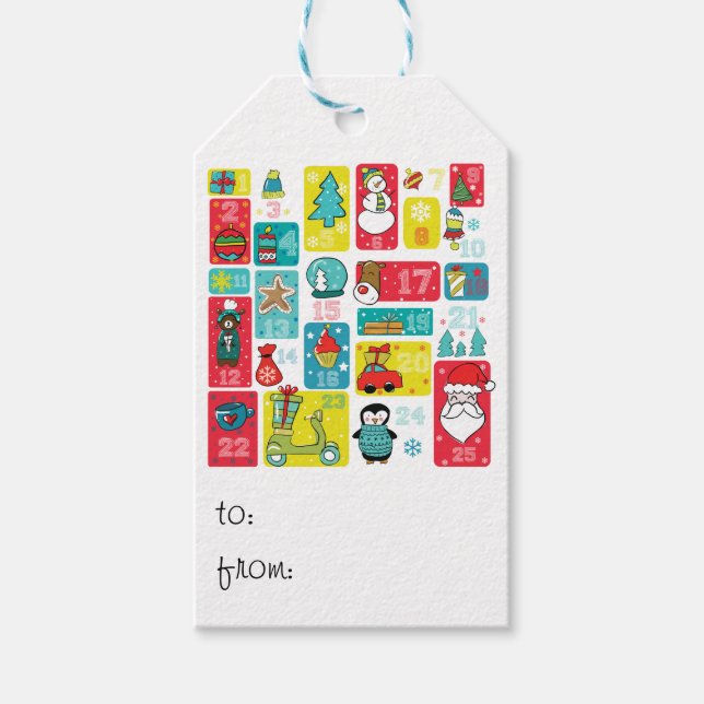 Étiquettes-cadeau Calendrier de l'Avent mignon Noël (Devant)