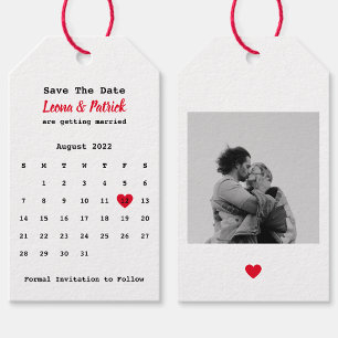 Étiquettes-cadeau Calendrier Sauvegarder la date avec cœur rouge et 