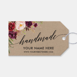Étiquettes-cadeau Calligraphie artisanale Floral Burgundy Kraft Tags