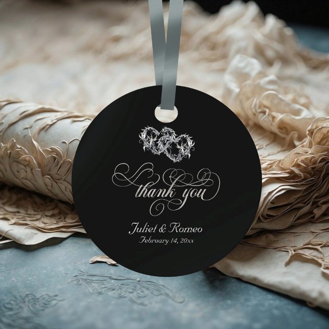 Étiquettes Cadeau Calligraphie Coeurs Liés - Noir/Argent (Créateur téléchargé)
