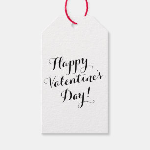 Étiquettes-cadeau calligraphie de script noir Heureuse Sainte-Valent