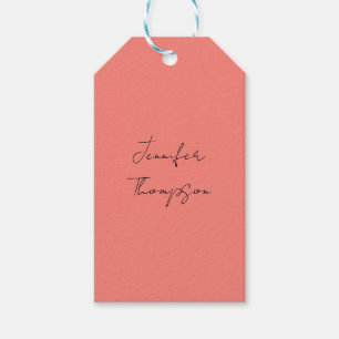 Étiquettes-cadeau Calligraphie Élégant Rose Corail Simple Nom