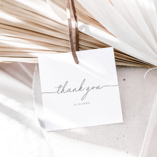 Étiquettes Cadeau Calligraphie Élégante Gris Chic Merci
