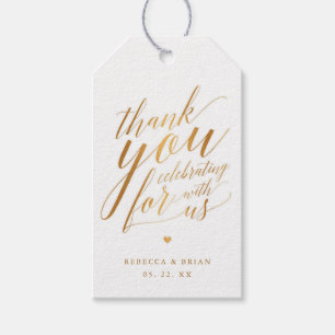 Étiquettes-cadeau Calligraphie Faux Gold Foil Mariage Merci