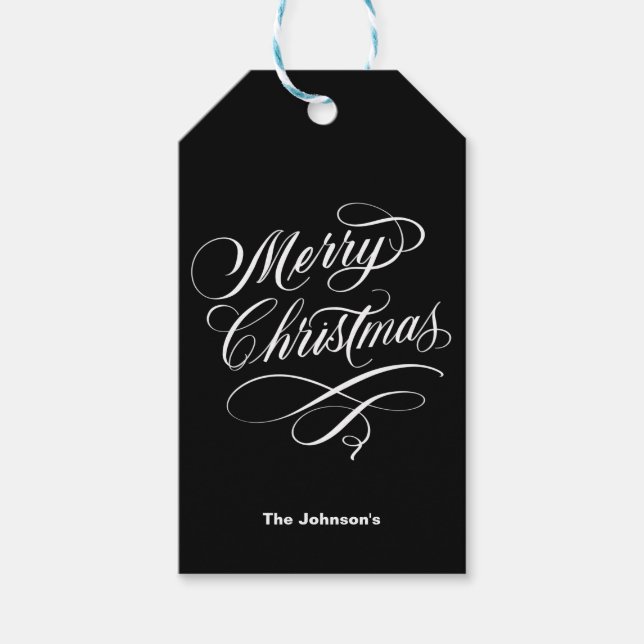 Étiquettes-cadeau ' Calligraphie fleurie Joyeux Noël Noir (Devant)