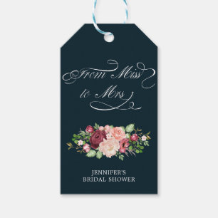 Étiquettes-cadeau calligraphie florale de miss à mme nuptiale