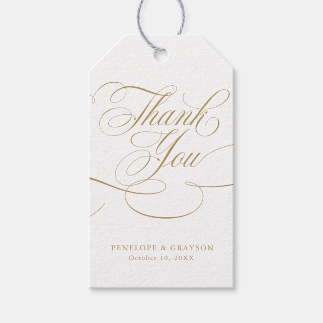 Étiquettes-cadeau Calligraphie moderne or intemporel et mariage blan (Devant)