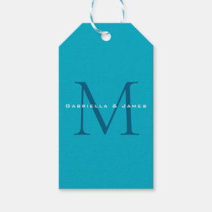 Étiquettes-cadeau Calligraphie monogramme Azure Blue Modern Plain