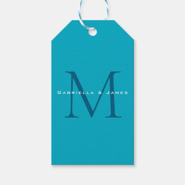 Étiquettes-cadeau Calligraphie monogramme Azure Blue Modern Plain (Devant)