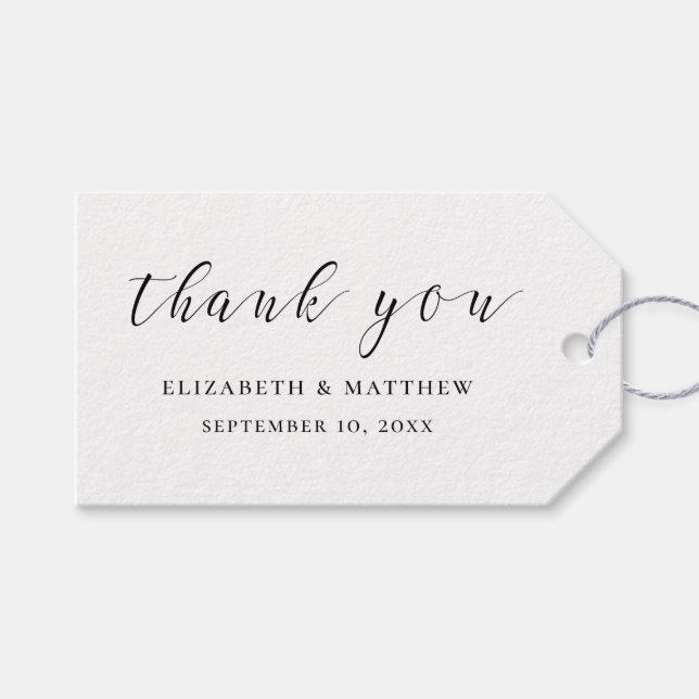 Étiquettes-cadeau Calligraphie noir et blanc. Mariage de script simp (Devant (Horizontal))