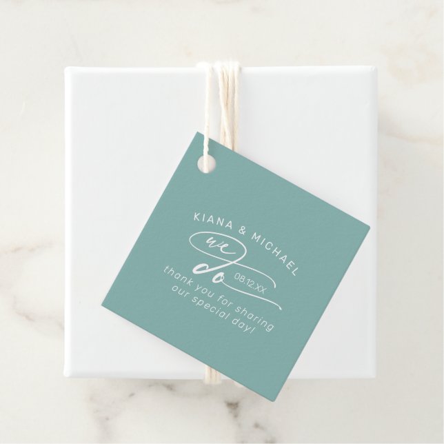 Étiquettes Cadeau Calligraphie Nous faisons Merci ID Turquoise886 (En situation)
