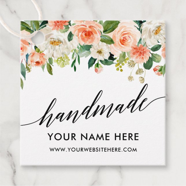 Étiquettes Cadeau Calligraphie Script Coral Floral artisanal (Devant)