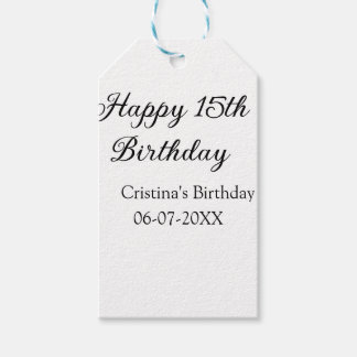 Étiquettes-cadeau calligraphie simple minimum heureux 15e anniversai