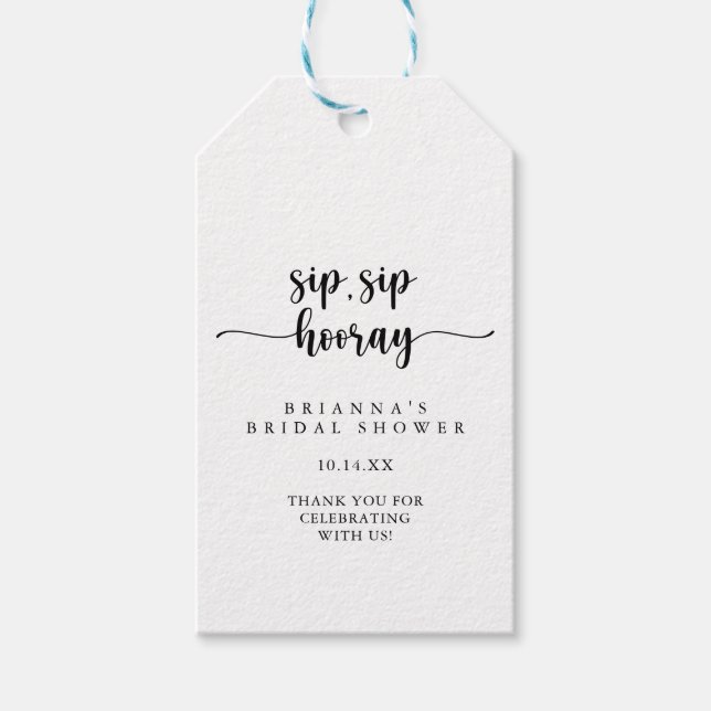 Étiquettes-cadeau Calligraphie Sip Sip Hooray Fête des mariées (Devant)