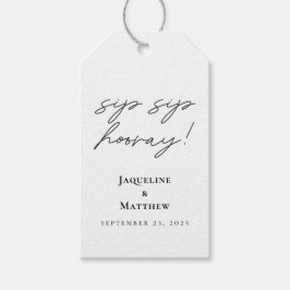 Étiquettes-cadeau Calligraphie Sip Sip Hooray Mariage noir blanc