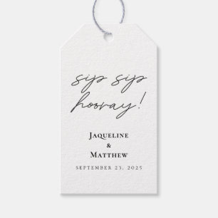 Étiquettes-cadeau Calligraphie Sip Sip Hooray Mariage noir blanc