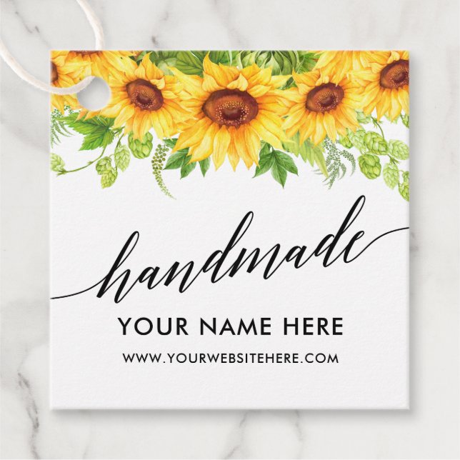 Étiquettes Cadeau Calligraphie tournesols faits main (Devant)