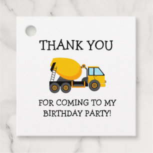 Étiquettes Cadeau Camion à ciment jaune enfant carte de remerciement