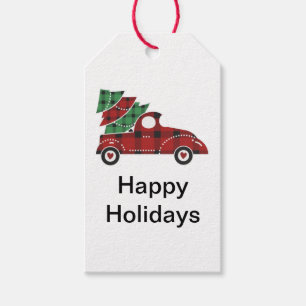 Étiquettes-cadeau Camion de Noël Rouge Antique Joyeux Fêtes