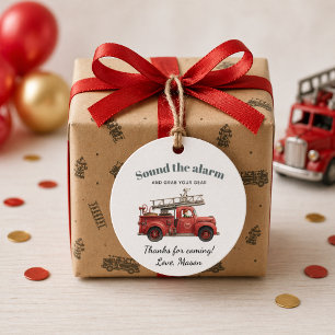 Étiquettes Cadeau Camion de pompiers Anniversaire Sonnez l'alarme