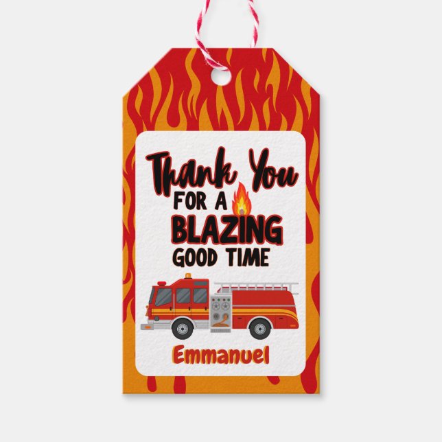 Étiquettes-cadeau Camion d'incendie | Pompier Anniversaire Merci de  (Devant)