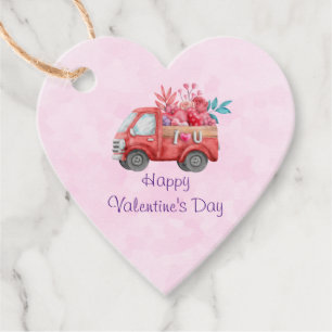 Étiquettes Cadeau Camion mignon Love sur un Arrière - plan rose