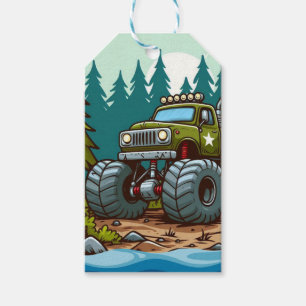 Étiquettes-cadeau Camion Monster Vert dans la forêt