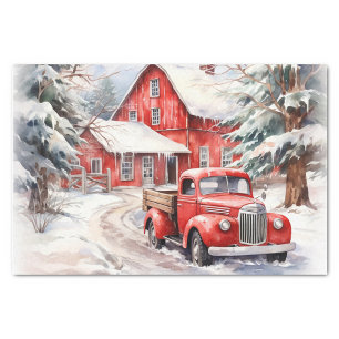 Étiquettes-cadeau Camion vintage De Ferme Rouge Décoré Pour Noël
