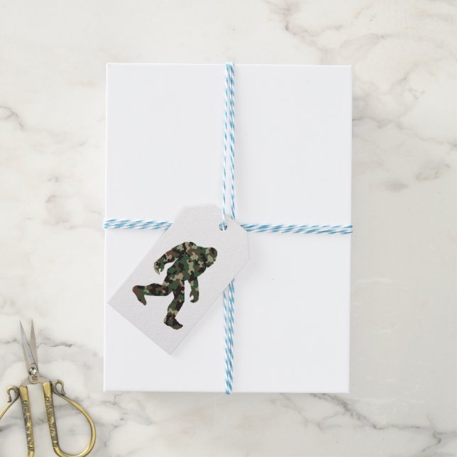 Étiquettes-cadeau Camo Bigfoot Sasquatch (Avec de laficelle)