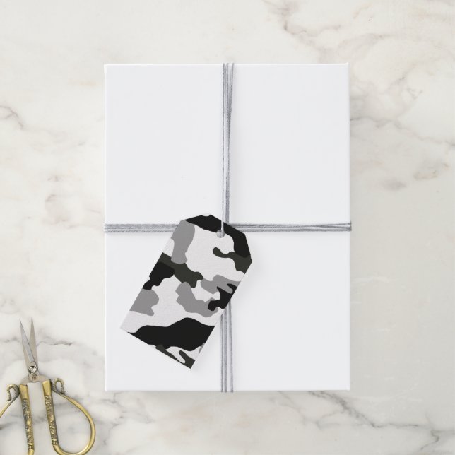 Étiquettes-cadeau Camouflage gris urbain no 15 imprimé (Avec de la ficelle)