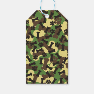 Étiquettes-cadeau Camouflage, Motif Camo Vert, Os Paw Chien