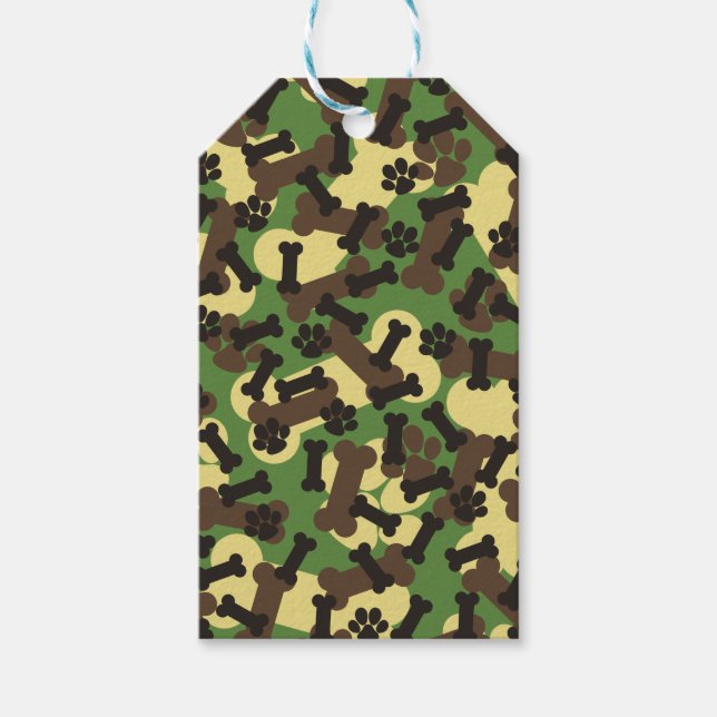 Étiquettes-cadeau Camouflage, Motif Camo Vert, Os Paw Chien (Devant)