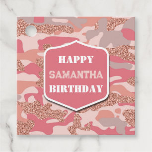 Étiquettes Cadeau Camouflage Rose Gold Blush Pink Camo Army Annivers