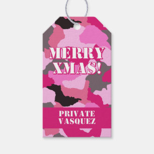 Étiquettes-cadeau Camouflage rose Personnalisé Joyeux Noël