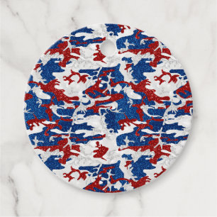 Étiquettes Cadeau Camouflage Rouge, Blanc & Bleu avec Paillettes du