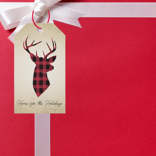 Étiquettes-cadeau Campagne Buffalo Plaid Deer Holiday (Créateur téléchargé)