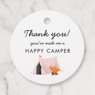Étiquettes Cadeau Camping Anniversaire Pink Tente Happy Camper