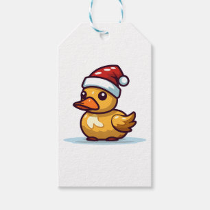 Étiquettes-cadeau Canard de Noël en chapeau de Santa