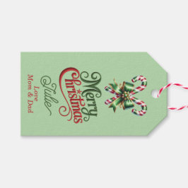 Étiquettes-cadeau Candy Canes with Red Bow Merry Christmas