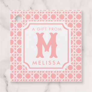 Étiquettes Cadeau Canne rose et blanche Rattan Monogramme