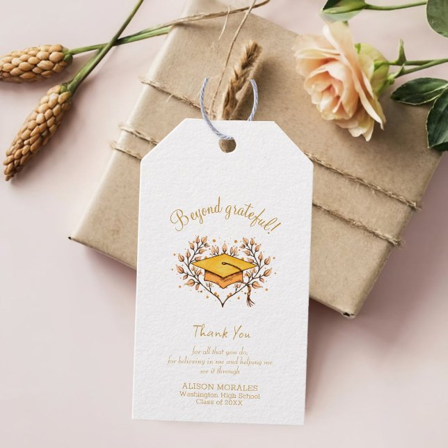 Étiquettes-cadeau capuchon de graduation Merci doré à main (Créateur téléchargé)
