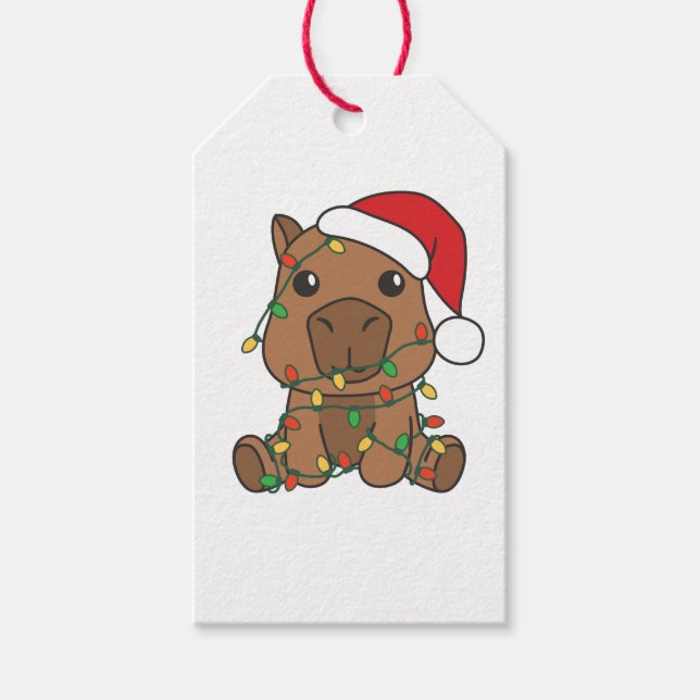 Étiquettes-cadeau Capybara Noël Animaux d'hiver (Devant)
